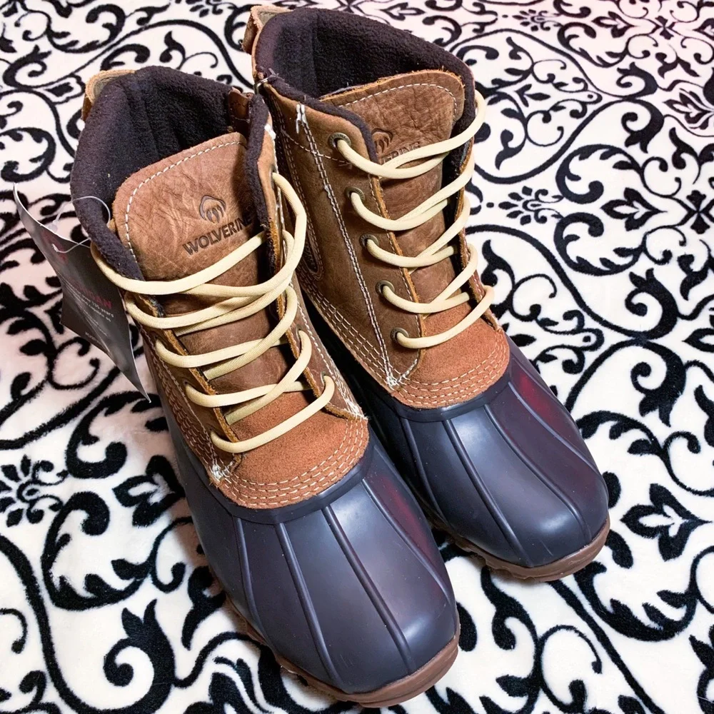 nwt Wolverine Torrent Waterproof Duck Boot Leather Lace Up Boot Tan Brown Cognac